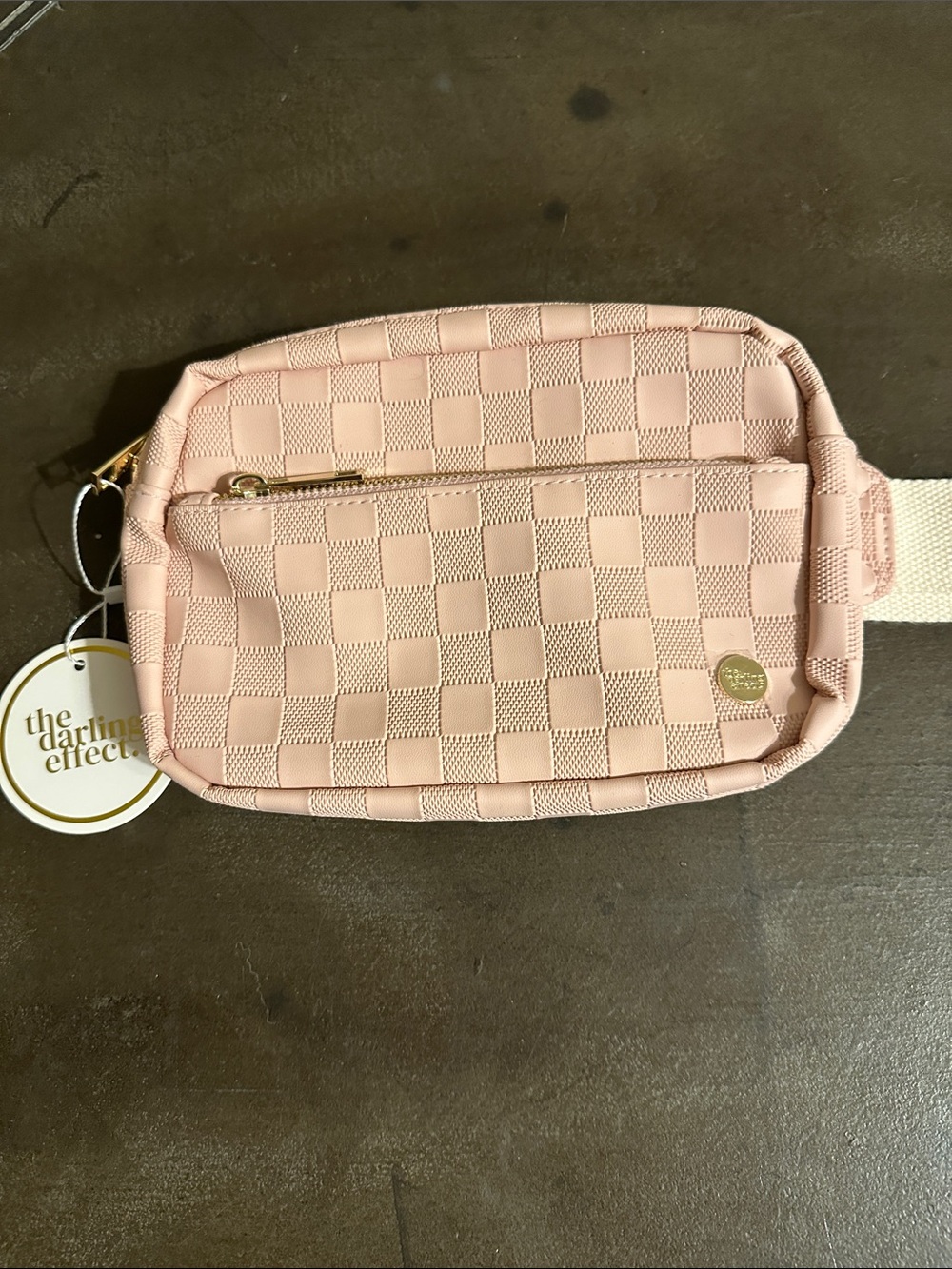 The Dark Effect Blush Pink Checkered Crossbody Belt Bag